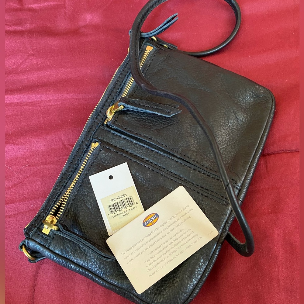 Fossil Black Pebbled Leather Crossbody Bag - Picture 3 of 7